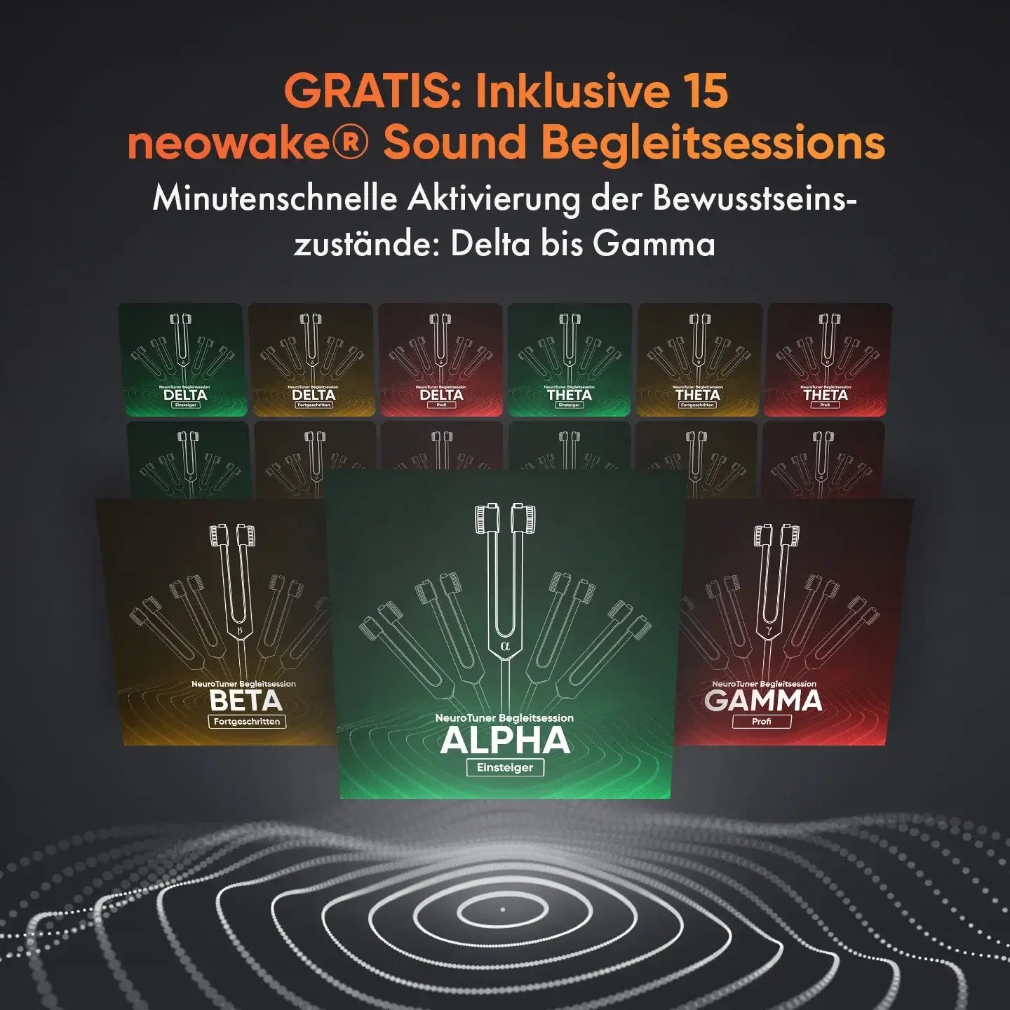 15 neowake Sound Begleitsessions von Delta bis Gamma inklusive im NeuroTuner Set