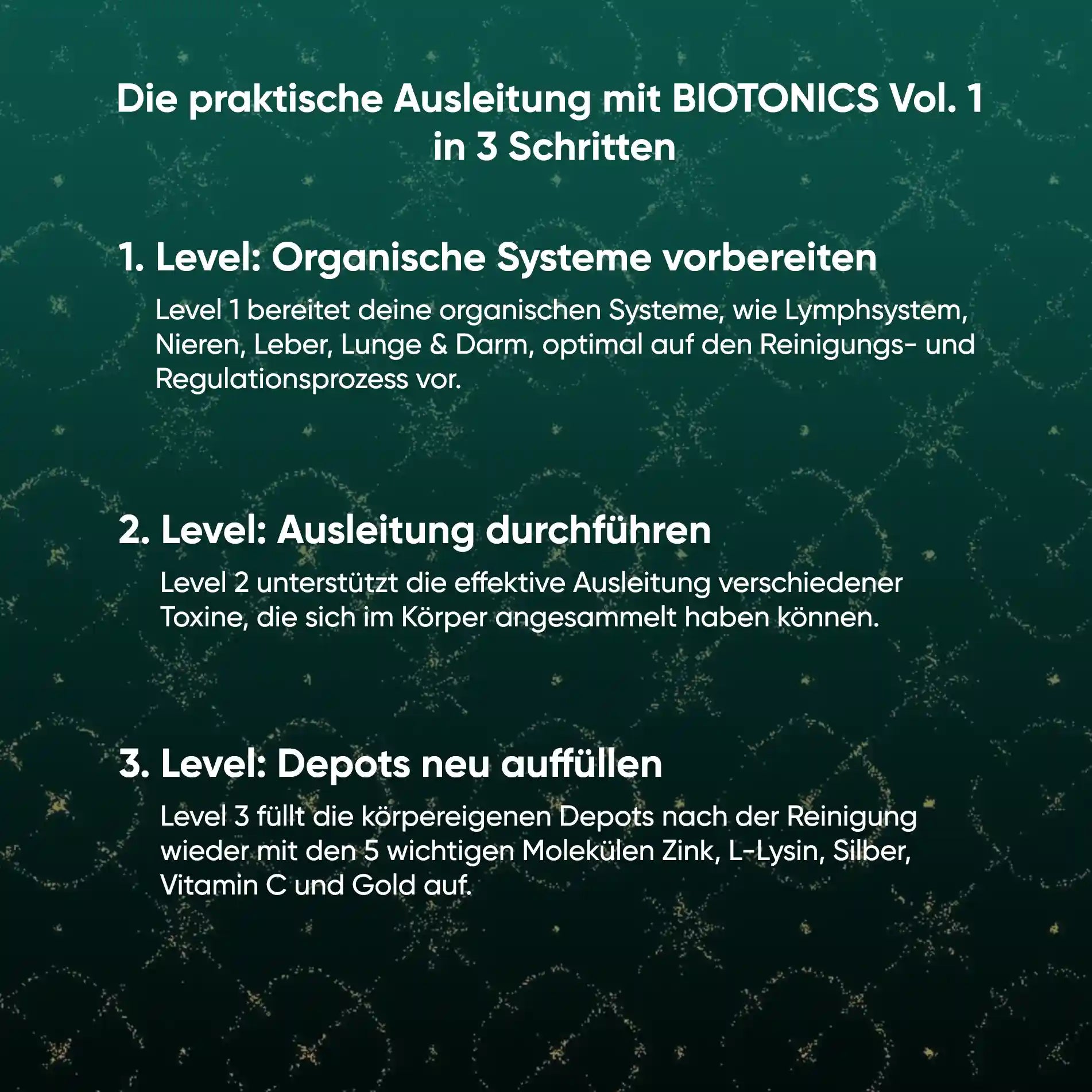 Aufbau von BIOTONICS Volume 1 in drei Leveln