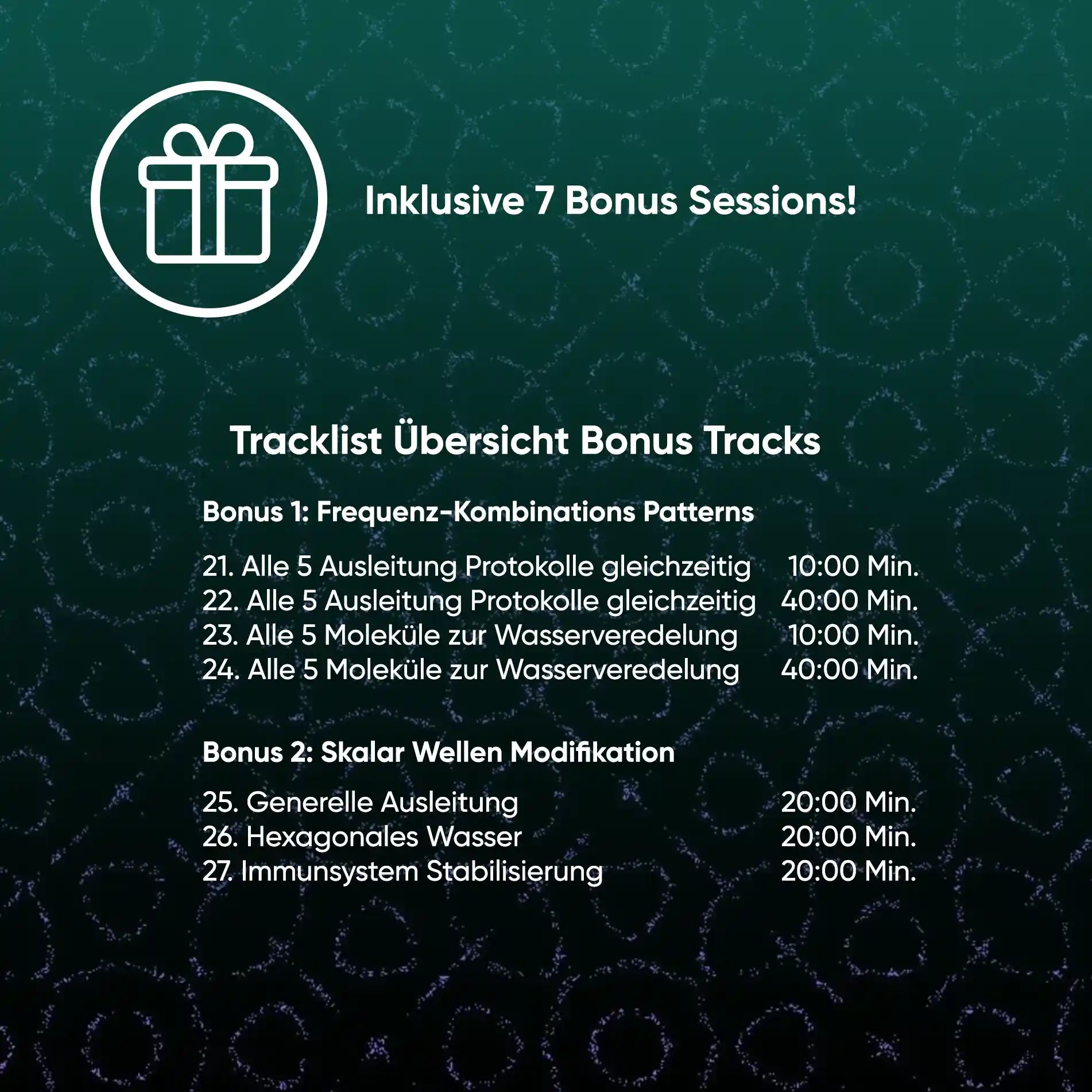 Sieben Bonus Sessions von BIOTONICS Volume 1 mit Laufzeiten